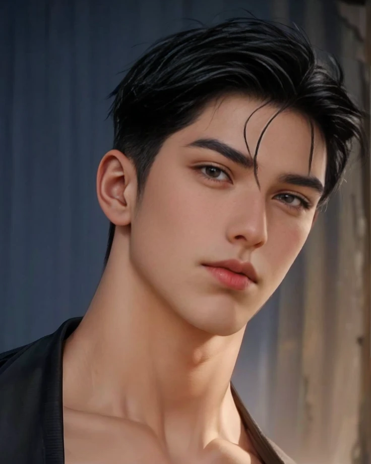 masterpiece, 1boy, young, handsome, black hair, undercut hair, perfect face, detailed eyes and face,black eyes, clean shaved, muscular, capturing a rural atmosphere, dynamic lighting, unreal engine 5