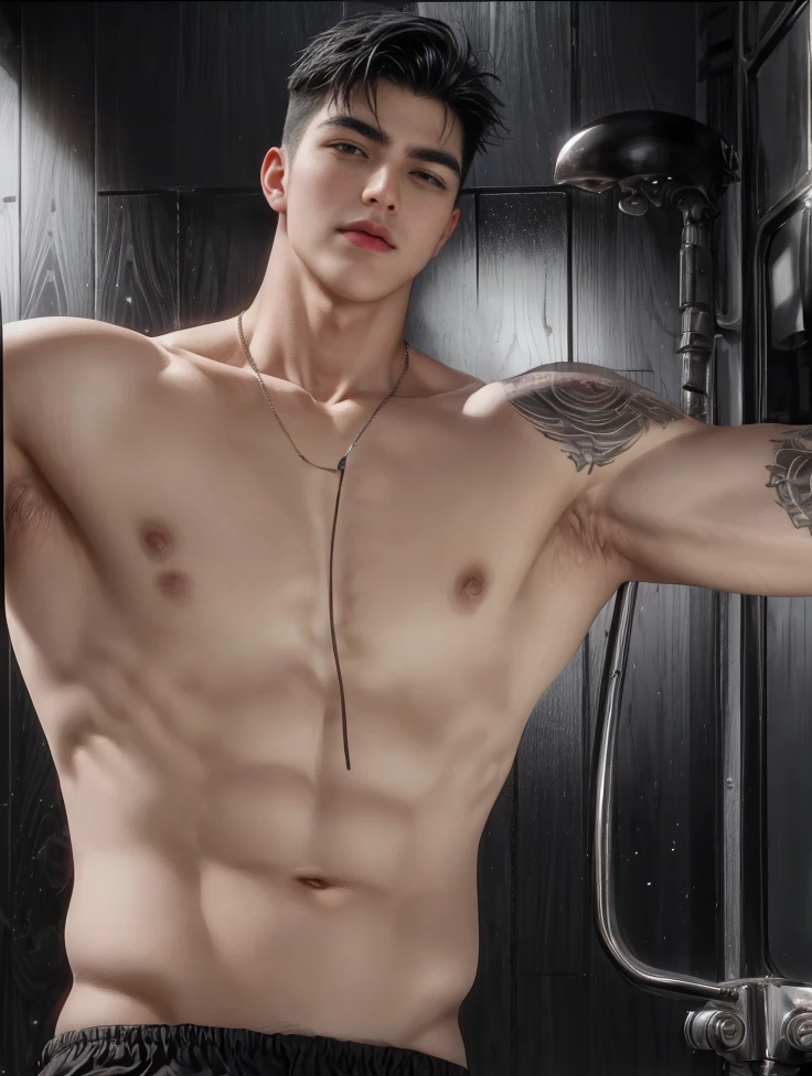 masterpiece, 1boy, young, handsome, black hair, undercut hair, perfect face, detailed eyes and face,black eyes, clean shaved, muscular, capturing a rural atmosphere, dynamic lighting, unreal engine 5