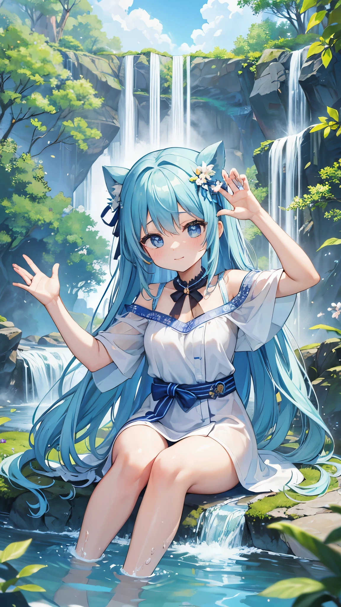 goddess、Use the magic of water、Raise your hands and roll up the waterfall