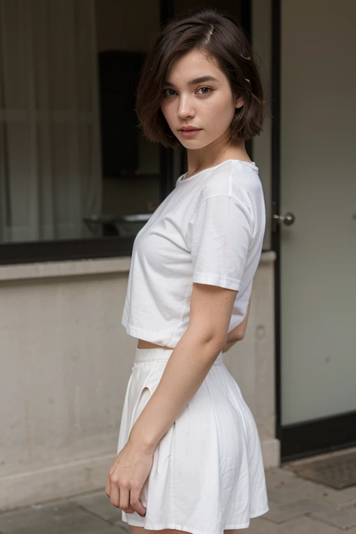 White Shirt、Beauty、short hair、skirt