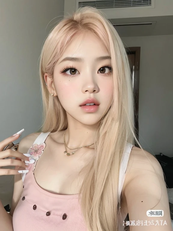 Rosé blackpink, cabello rubio, lacio, labios carnosos, Doll lips, ojos grandes.
