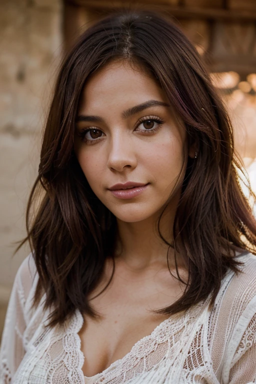 A brunette woman with honey-colored eyes and dark pink hair who also has thin lips ChatGPT Perfect, here you have the prompt adjusted to your specifications:
"En la imagen, una mujer morena con unos ojos color miel profundos y cautivadores, que destellan como el sol en un campo dorado al atardecer. Su cabello oscuro, dyed a subtle pink tone, cae en suaves ondas alrededor de su rostro, adding a touch of mystery and charm. Sus labios delgados, apenas curvados en una sonrisa intrigante, invitan al espectador a descubrir los secretos que esconde su mirada.