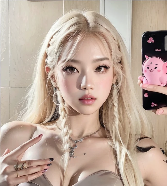 Rosé blackpink, cabello rubio, lacio, labios carnosos, Doll lips, ojos grandes.