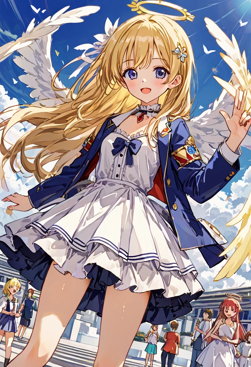 (((nsfw))), masterpiece, 8k, Girl, Small breasts, 12yo, Angel,Lightの羽, Sky, Light, god々Shii, まぶShii, Blonde