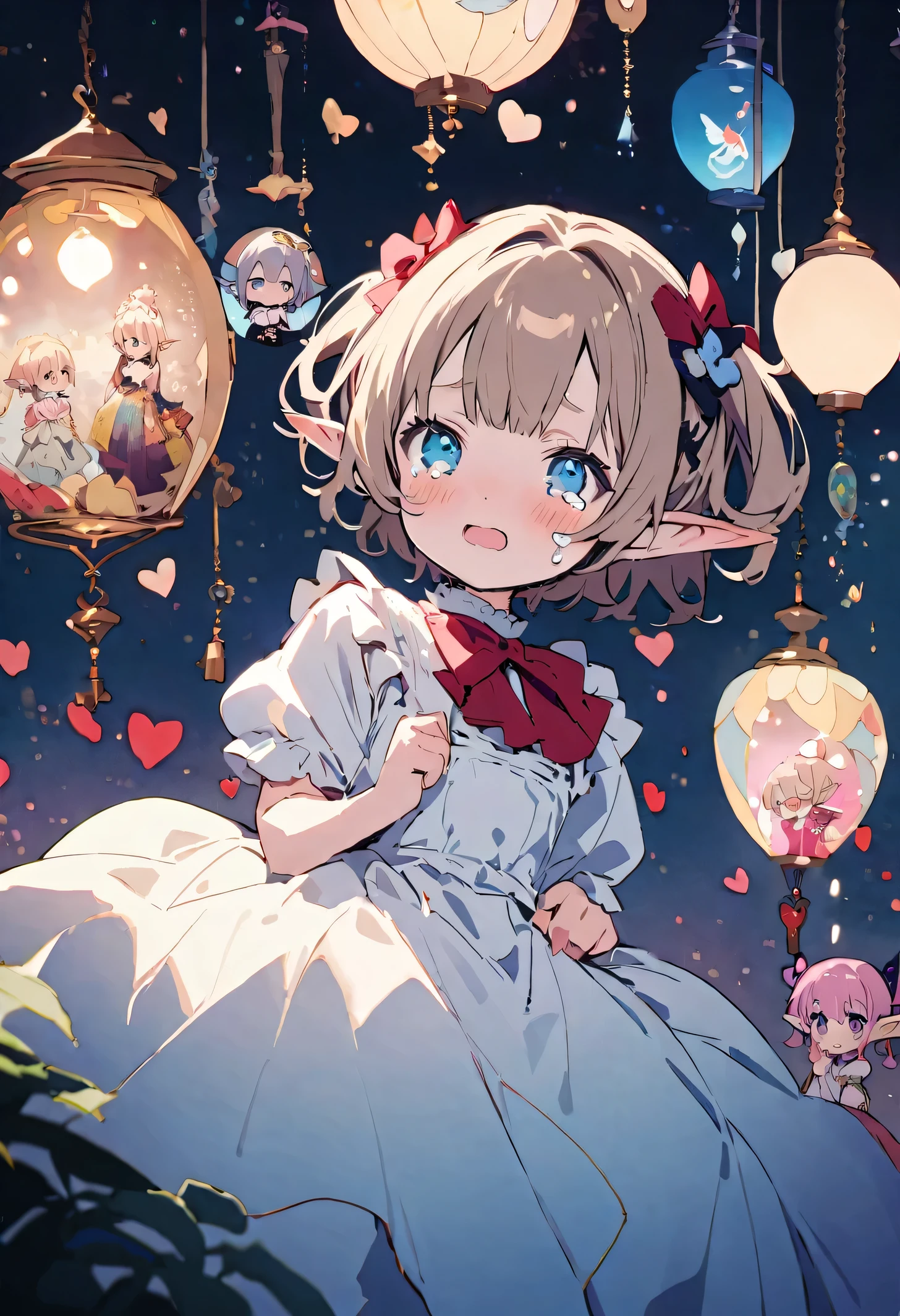 masterpiece, highest quality, Illustration of the novel, High resolution, 18+ Adult content, Sensual, Intimate, Emotional, Passionate, romantic, sweet, Adorable, Innocent, Pure, Charming, Charming, Charm, Mysterious, Charming, Charming, Immersive, Charming, dream-like, Surreal, Imaginative, Whimsical, artistic, Avant-garde, timeless, elegant, Sophisticated, chic, Sophisticated, personality, original, Charming,(( Elf:1.3)),((Beautiful Tears))、Upper Body、(Little)