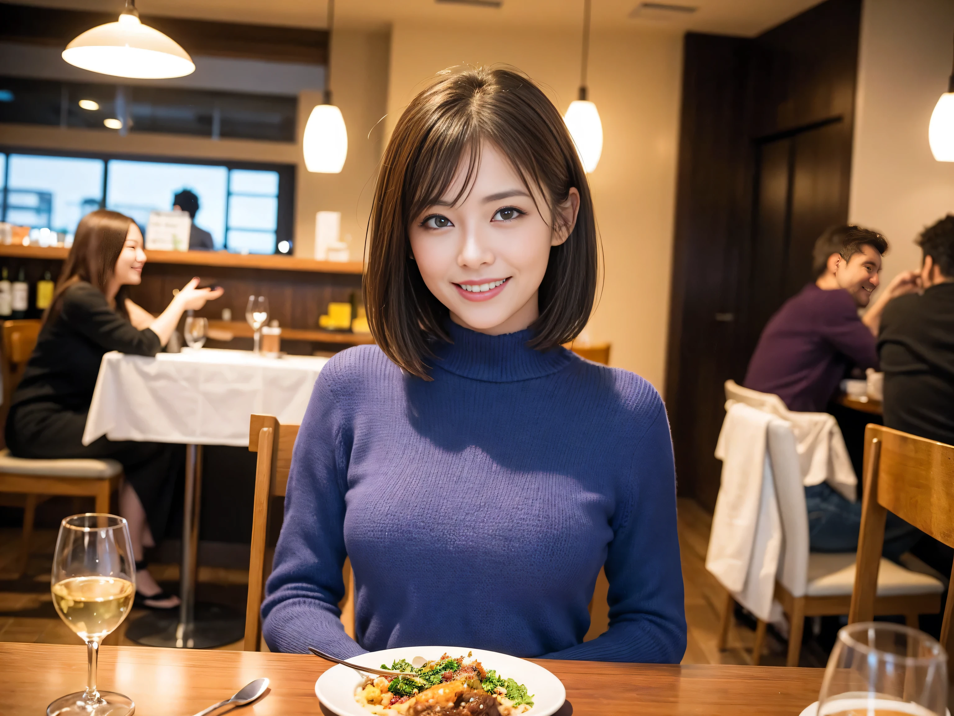 ((Highest quality、8k、masterpiece:1.3))、slimカップル、modelカップル、(Realistic, Intricate details:1.2), sashimi、Tempura、Japanese sake、Shochu 、Amazing view of the sunset sky and clouds、A bright smile、The wonderfulness of smile、Bright image、The beauty of wine, Beautiful Face, blue eyes, The light shines on your face, blush, short hair,Bright Face、 (Age 37), 39 years old, sparkling wine、Two beauties、Brown Hair、Shortcuts、Long sleeve shirt、dress、Beautiful woman 1, (slimな顔), (The body is slim), (Brown Hair), (Shortcuts), cheeks turn a little red,Attractive beauty、restaurant, In a prominent place (From the waist up) Nova Frog Style, actress, model, Upper Body, White wine, slim, smile, (smile: 1.15), Beautiful fine grain, Depth f/2,saturation, High Contrast, Strong light and shadow,Moist Body:1.5、3D texture、Delicate eyes、Brown Hair、The hair is very shiny、