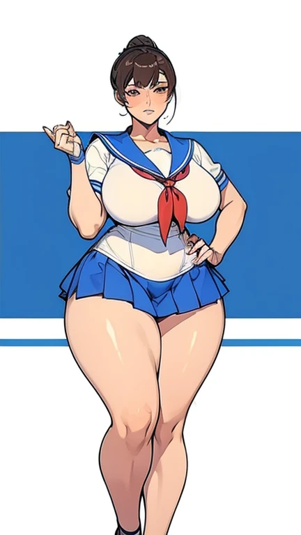 Large Breasts, Big buttocks,full-body shot, Mature mom, Whipping the lower body, plump thighs, Plenty of calves, Tempting adult breasts、Breast sagging、Low-cut,Cleavage ,Wide hips,)))((Long legs)),Hourglass figure)), Perfect body, Plus-size models,high school,Sailor Suit, The skirt is very short,Mature woman wearing Sailor Suit,Chunli