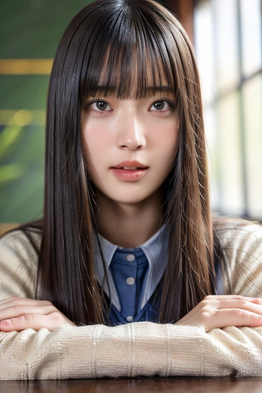 (realistic, photo-realistic:1.4),(best quality,masterpiece:1.2),RAW photo,high resolution,intricate details, insanely detailed,extremely detailed, cinematic lighting, (portrait, frontal photography) ,solo,1girl,a 21yo female idol, (arms crossed, school uniform:1.5),beautiful symmetrical eyes, detailed eyes, detailed face, pale skin, fine-textured skin,dark hair,(straight hair, blunt bangs:1.3), photo background, indoors,,,[Yuzuki Nakashima,Sakurazaka46],