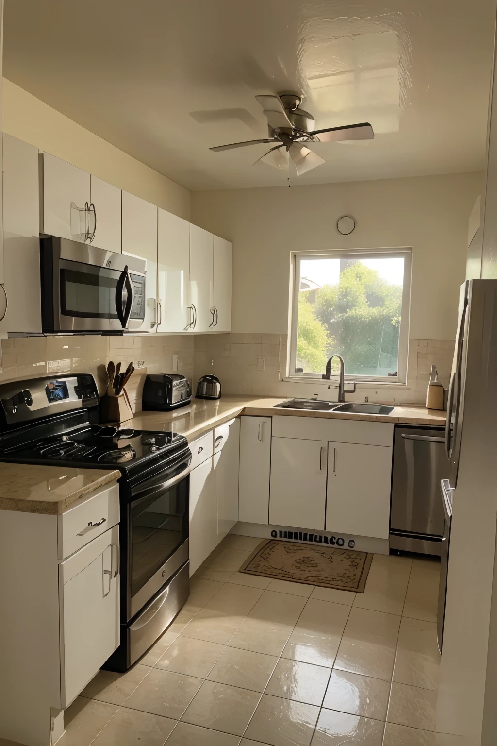 14'*24' kitchen size east facing window size of 4ft in south direction, window of 4ft in east direction it shoud be island kitchen with the size of island 3'*4' with toll unit and double door refrigerator and all ekectric appliance at one side entry of kitchen is around 10 ft