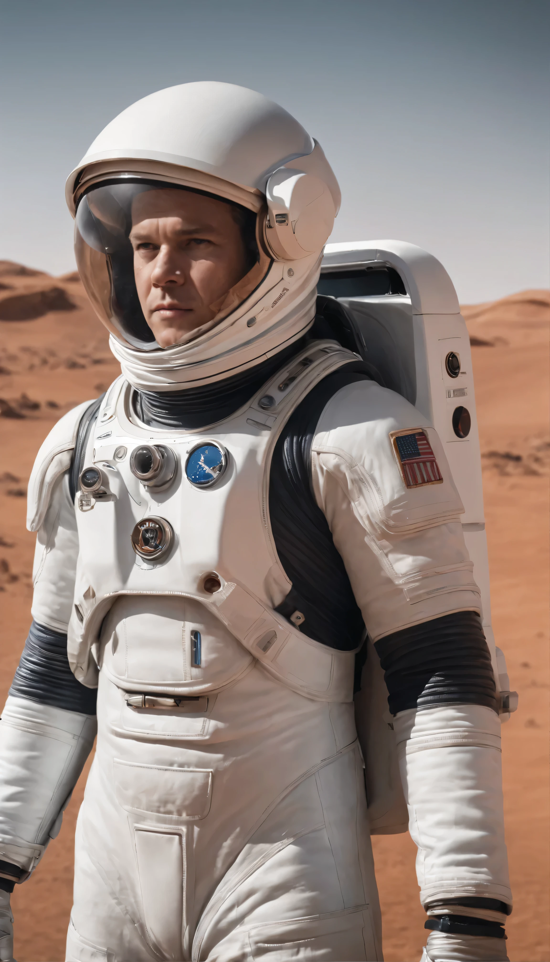 Stunning scenes from the movie in HD:「Martin」 In this masterpiece、Highly detailed CG Unity 8K wallpapers、It introduces the protagonist, Martin, who is stranded on a base on the red planet, Mars.。Matt Damon, the star of the film, looks fierce in a real white space suit with intricate detailing.、It's a spectacular sight at the base.。The scenery inside the Mars base is in the background