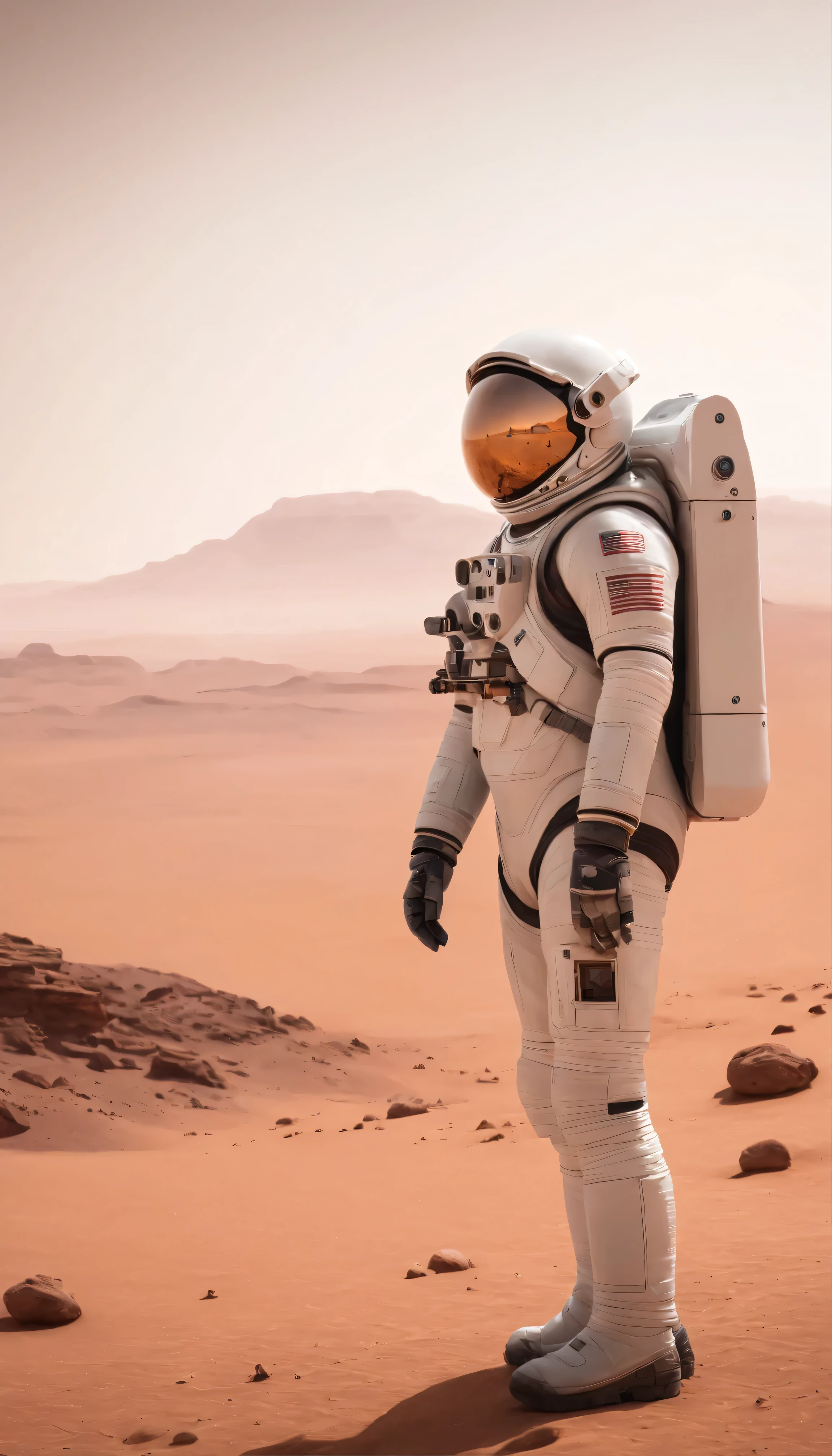 Stunning scenes from the movie in HD:「Martin stranded on Mars」 In this masterpiece、Highly detailed CG Unity 8K wallpapers、It introduces the protagonist, Martin, who is stranded on a base on the red planet, Mars.。Martin is dressed in an authentic white space suit with intricate detailing.、It's a striking sight in the Martian landscape, a stark contrast to the barren, desolate terrain.。The scenery inside the Mars base is in the background