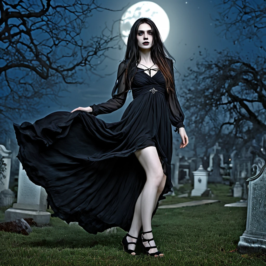 a death elf, female, wispy long hair, pitch black eyes, porcelain white skin, lots of dark veins, sheer dark dress billowing in an evil wind, her feet hover over the ground, undead slowly emerge from the ground to serve her, moonlit night in a cemetery, fantasy, dark fantasy, gothic, dramatic lighting, moody, cinematic, highly detailed, intricate, photorealistic, 8k, masterpiece, (best quality, 4k, 8k, highres, masterpiece:1.2), ultra-detailed, (realistic, photorealistic, photo-realistic:1.37), HDR, UHD, studio lighting, ultra-fine painting, sharp focus, physically-based rendering, extreme detail description, professional, vivid colors, bokeh
