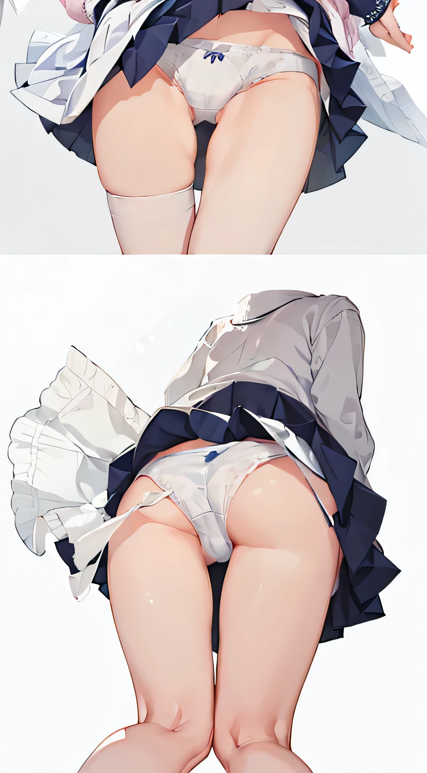 (White cotton panties:1.5), (Wind:1.25), (highest quality:1.0), (masterpiece:1.0), (Ultra-fine illustrations:1.0), Navy Blue Skirt、Pleated skirt、Lined、