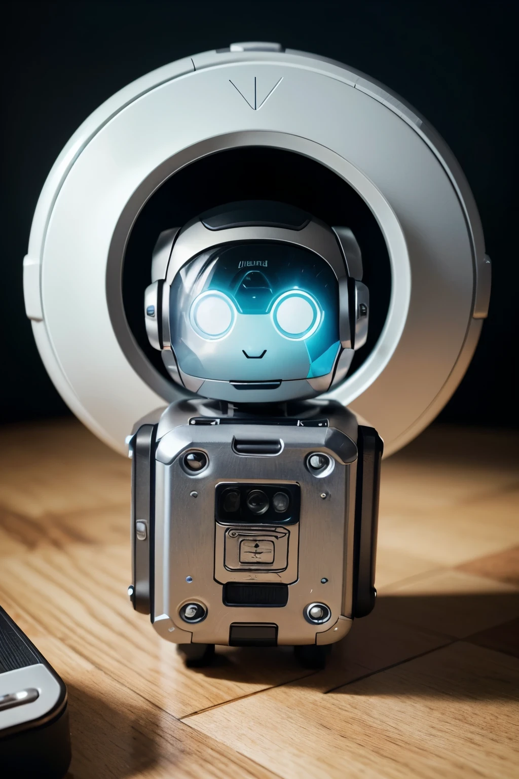 Generate a mini robo for Voyage4U AI as a cute, futuristic robot with travel-themed accessories like a tiny suitcase, a world map, and maybe a camera for capturing memories. How fun would that be? Let your imagination run wild with the design! If you sketch it out, I'd love to see your creative vision!