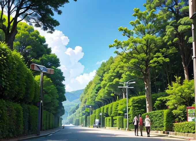 Very wooded place Square where outdoor walking is practiced with people walking ((um banco de madeira detalhado com ferro)). stunning sky. Plantas Estilo urban jungle decoram o ambiente