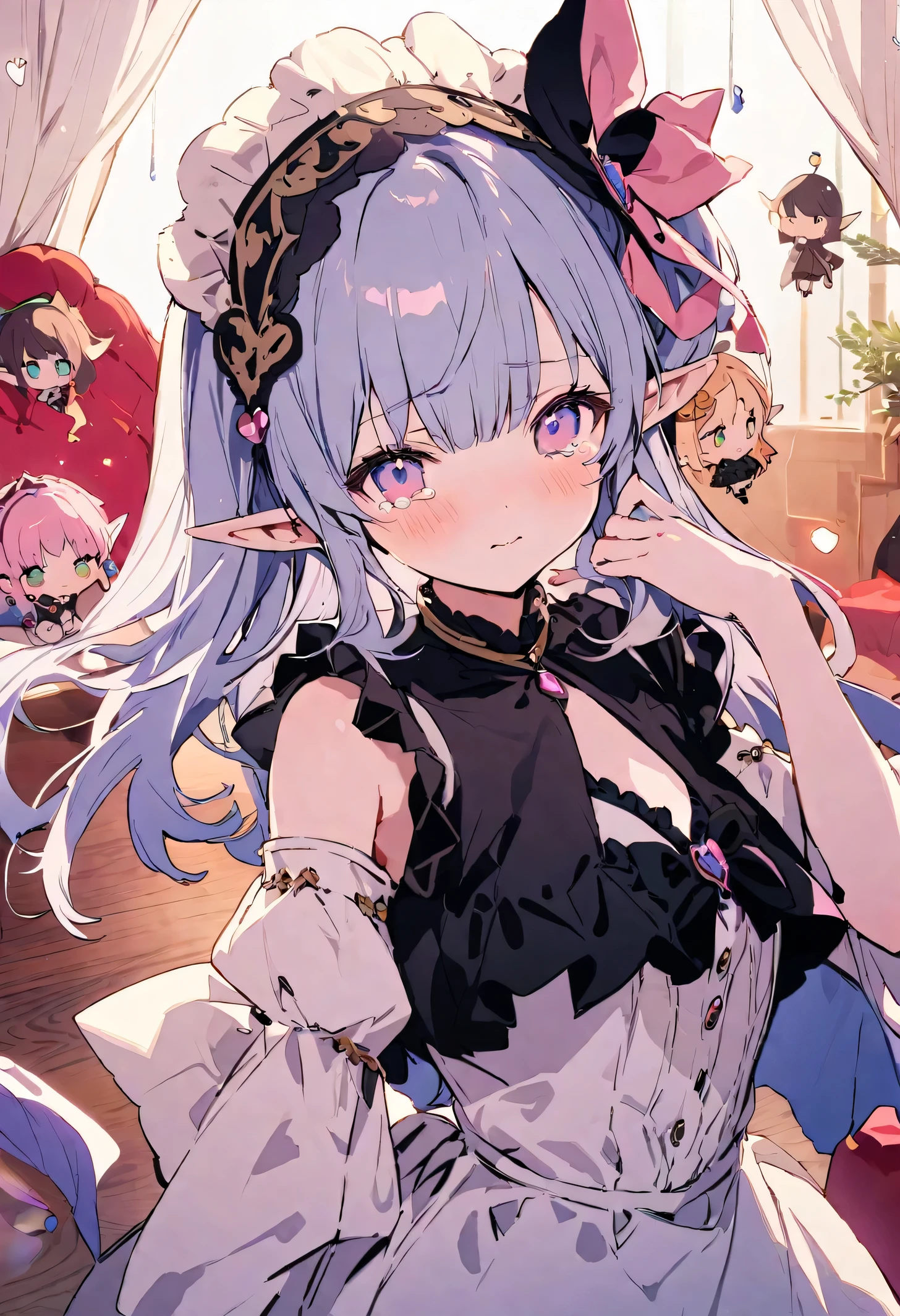 masterpiece, highest quality, Illustration of the novel, High resolution, 18+ Adult content, Sensual, Intimate, Emotional, Passionate, romantic, sweet, Adorable, Innocent, Pure, Charming, Charming, Charm, Mysterious, Charming, Charming, Immersive, Charming, dream-like, Surreal, Imaginative, Whimsical, artistic, Avant-garde, timeless, elegant, Sophisticated, chic, Sophisticated, personality, original, Charming,((Loli Elf:1.3)),((Beautiful Tears))、Upper Body、(Little)
