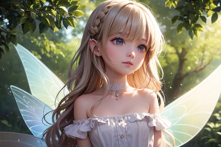 1 Fairy,bouquet,hair ornaments,妖精のwing,wing,wing根,大きなwing,Lolitar,12歳のGirl,Young,Transparency,happiness,Smile,smile,happy,White skin,Lip gloss,Realistic, 35mm, Intricate details, High resolution, Intricate details, Ultra-detailed, Natural skin texture, Hyperrealism, sharp, 1 girl, Girl (Elf:0.7) ,woman, Magical Land,pastel colour,Portraiture, look up,alone, Half Shot, White clothing,Detailed Background, ,Magical atmosphere, Hair blowing in the wind,Silky Hair,Cream colored hair,Shiny Hair,Light pink hair,Light-colored clothing with white trim, Magic Whirlwind, Sparkling,shine,Light background,noon,sun,Pop Art, (Style - Swirl Magic:0.8), Suspended particles,Light Dances,Thin eyebrows,Thin eyebrows,Wavy Hair,Wavy,Braid,瞳のshine,butterfly々のwing,Childish,A gentle gaze,love,Gentle light,Blonde Hair,Short sleeve,Brown Hair,Bright flower garden,heaven,wing,Fairy