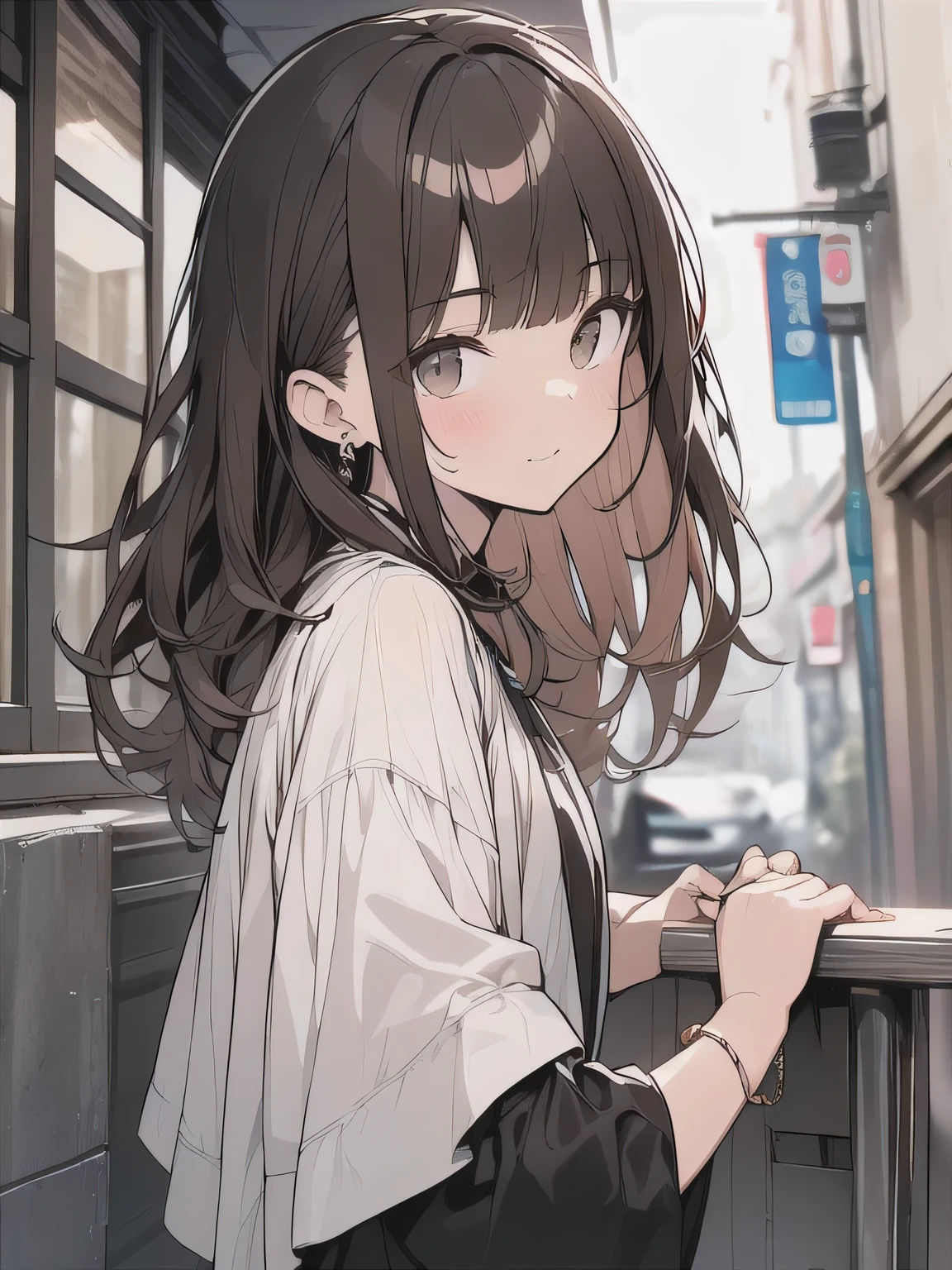 (best quality), (Super detailed), (Best Illustration), (masterpiece), score_9, score_8_up, score_7_up, 4k,
A woman with brown hair and a bob hairstyle sits in an alley,