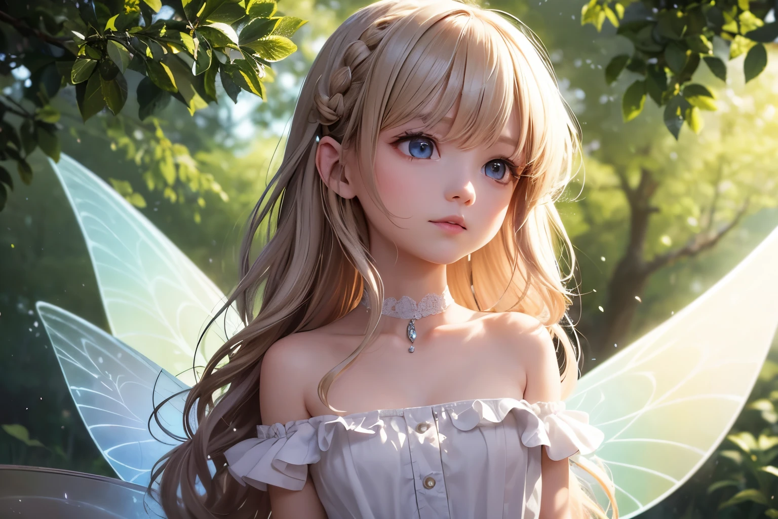 1 Fairy,bouquet,hair ornaments,妖精のwing,wing,wing根,大きなwing,Lolitar,12歳のGirl,Young,Transparency,happiness,Smile,smile,happy,White skin,Lip gloss,Realistic, 35mm, Intricate details, High resolution, Intricate details, Ultra-detailed, Natural skin texture, Hyperrealism, sharp, 1 girl, Girl (Elf:0.7) ,woman, Magical Land,pastel colour,Portraiture, look up,alone, Half Shot, White clothing,Detailed Background, ,Magical atmosphere, Hair blowing in the wind,Silky Hair,Cream colored hair,Shiny Hair,Light pink hair,Light-colored clothing with white trim, Magic Whirlwind, Sparkling,shine,Light background,noon,sun,Pop Art, (Style - Swirl Magic:0.8), Suspended particles,Light Dances,Thin eyebrows,Thin eyebrows,Wavy Hair,Wavy,Braid,瞳のshine,butterfly々のwing,Childish,A gentle gaze,love,Gentle light,Blonde Hair,Short sleeve,Brown Hair,Bright flower garden,heaven,wing,Fairy