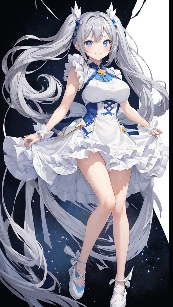 The upper body is still wearing a white dress,It's just that the dress has become a deep V design,The √ character is split all the way to the belly button。The two long strips of cloth extending from the neckline only covered the outside of the huge breasts.,The inner part of the nipple is completely exposed。The collar and deep V end create a large vertical oval cutout.,The front side reveals nearly two-thirds of the fair skin.,The girl's huge breasts are not fixed,As she walked, the bra covering her chest swayed up and down.,It feels like the protruding nipples will be exposed at any time.。The sides and back are completely exposed,Only the long blue hair that flows like a waterfall hides,From the side, you can even clearly see the exposed curve of the big breasts。The front of the skirt is so short that you can almost see your underwear,The back is a wedding dress-like skirt that drags on the ground。What makes people more excited is,The whole dress is translucent,You can vaguely see the girl's delicate skin through her dress。That belly button,Straighten your hips,White T-shirt,Huge Twin Peaks,Even the raised red nipples are faintly visible。
Under the skirt is a pair of suspender white stockings,The white stockings have a circle of blue lace decoration,The stockings are more transparent than before,In the thigh and calf area, you can see the girl's white and tender leg meat,The non-transparent side of the stockings is decorated with a row of blue flower prints。The blue garter belt stretches upwards,Hanging in the middle of the girl's slender waist。She also wore a pair of long gloves made of silk stockings on her arms.,Gloves and garters have a little bit of blue lace。
The whole dress includes gloves,Looks like there's a lot of fabric,In fact, most of her body is exposed,The covered parts are all translucent,The hazy feeling is even more beautiful than being naked.。At this moment, Alice is wearing the pearl necklace and princess crown that represent her identity.,Under the crown is a snow-white veil,Against that face,Alice, wearing a dress that looks like sexy lingerie, exudes a noble and holy temperament,It makes people want to ruthlessly defile this holiness.。