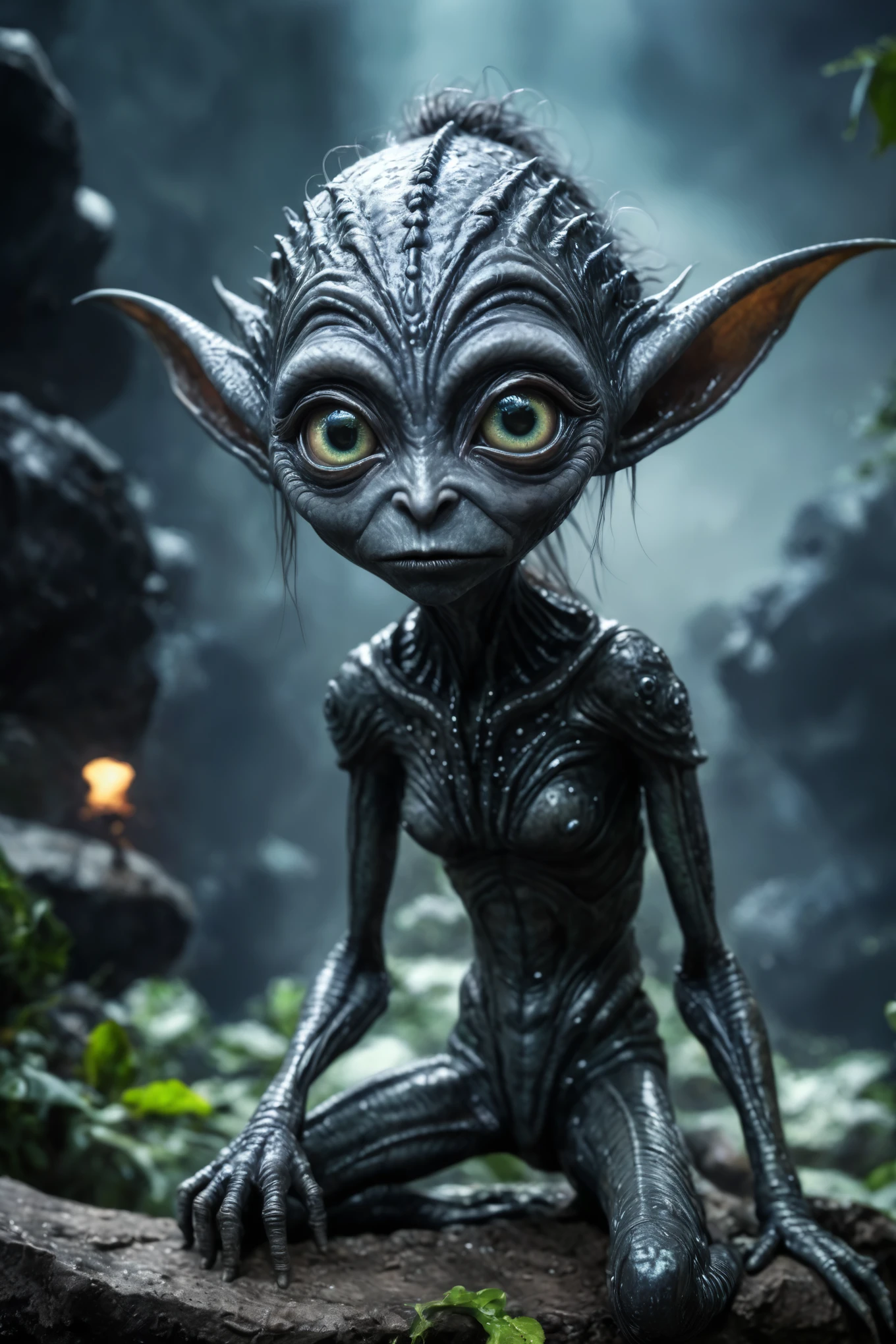 fullb body shot,beggar niobium graphite Alien Entity,native italian babychild, wants eat,survival in criminal city of future,Cinematic,soft colors, Technicolor,natural skin textures, hyper realism, hyper detailed,Extremely detailed,High contrast,Masterpiece,Realistic,Ultra Detailed, intricate details,realistic humid leather,extremly intricate,Epic Realistic, cinematic style, irina yermolova,high contrast,hdr,extremely detailed, [deep night landscape],masterpiece, intricate details, eyes extremely detailed, high detailed eyes,8k resolution,retina, Nikon Z9,China,Songbird,orc,Li River in Guangxi Zhuang of China, Pisces, pointed ears，perfect, Elf，transition between two art styles, Double contact, X-ray, Creative, vivid light, fantasy, Abstract, Surrealism, super detailed, high resolution, stop:35;
