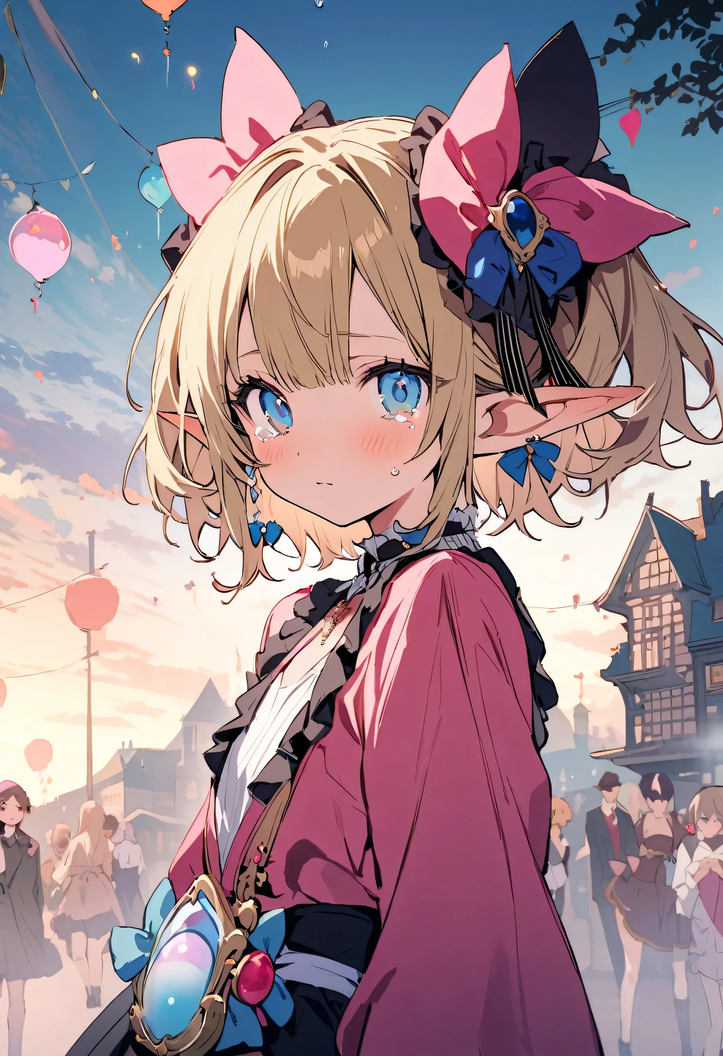masterpiece, highest quality, Illustration of the novel, High resolution, 18+ Adult content, Sensual, Intimate, Emotional, Passionate, romantic, sweet, Adorable, Innocent, Pure, Charming, Charming, Charm, Mysterious, Charming, Charming, Immersive, Charming, dream-like, Surreal, Imaginative, Whimsical, artistic, Avant-garde, timeless, elegant, Sophisticated, chic, Sophisticated, personality, original, Charming,((Loli Elf:1.3)),((Beautiful Tears))、Upper Body、(Little)