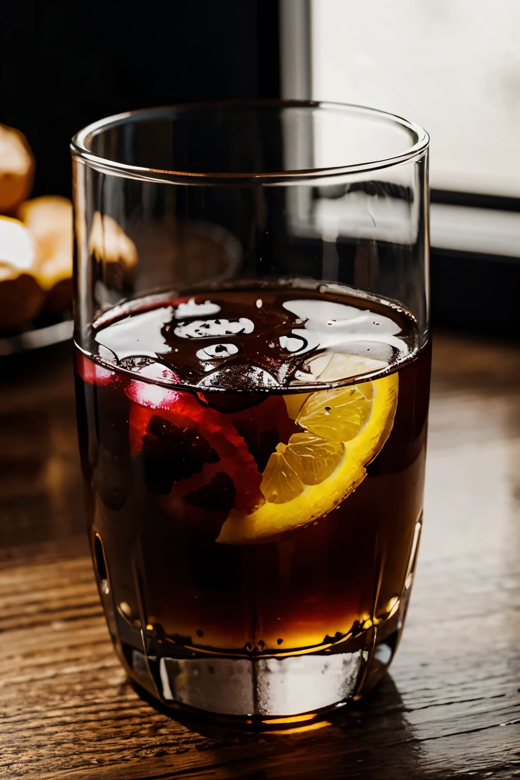 Mulberry juice , gas bubbles, fresh , in glass , decorated