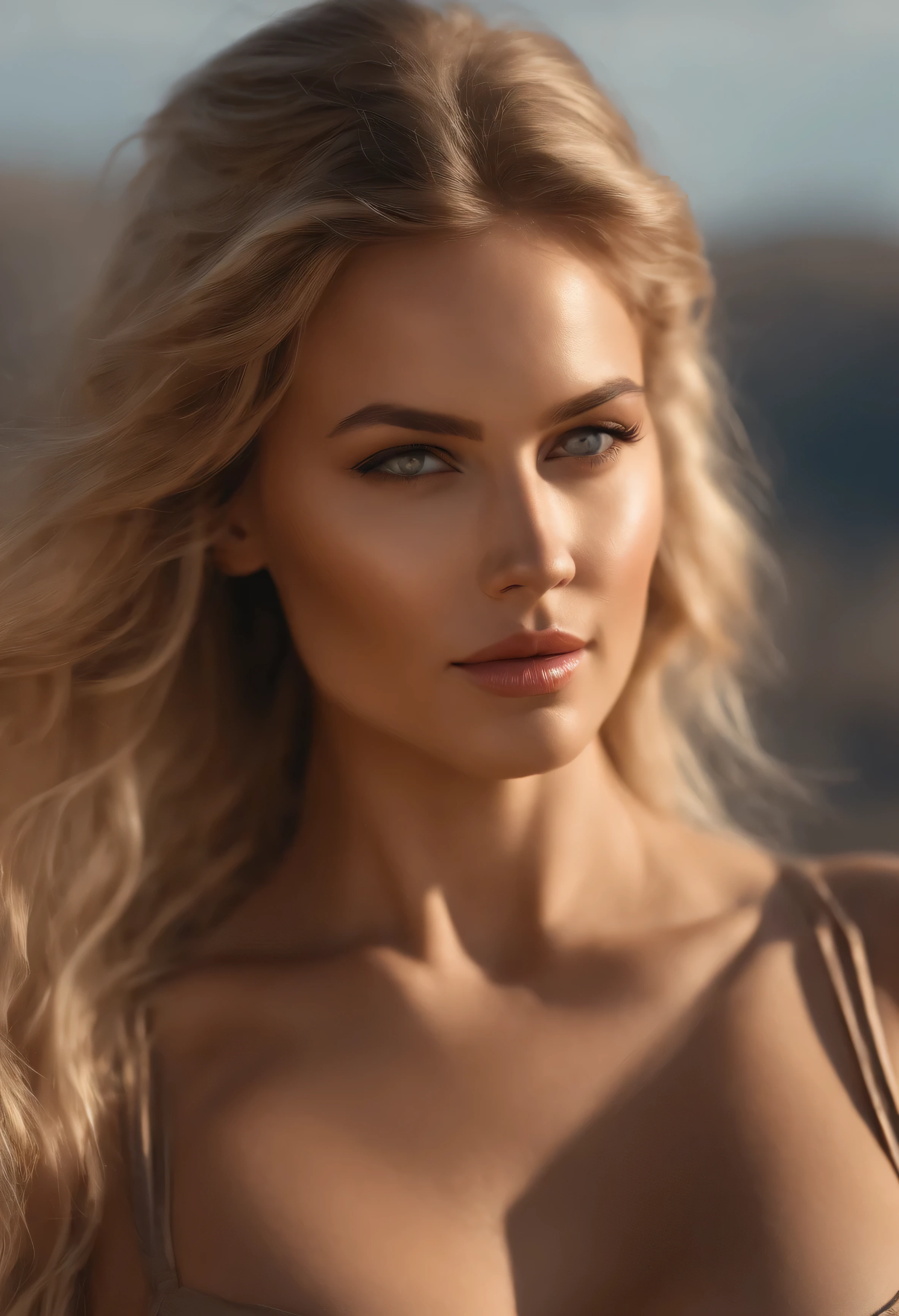 professional, (4k photo:1.1) by (Jeremy Lipking:0.3), (Dittmann Anna:0.3), (Arian Mark:0.3), (Sharp focus:1.3), high detail, wearing (sport dress and low-cut:1.2), beautiful detailed face, hazel eyes, long blonde hair, (attractive young woman:1.3), (seductive:1.1), (blushing:1.1), hourglass body shape, small round breasts, wide hips, in background sky , big boobs , dance , 60 kilos