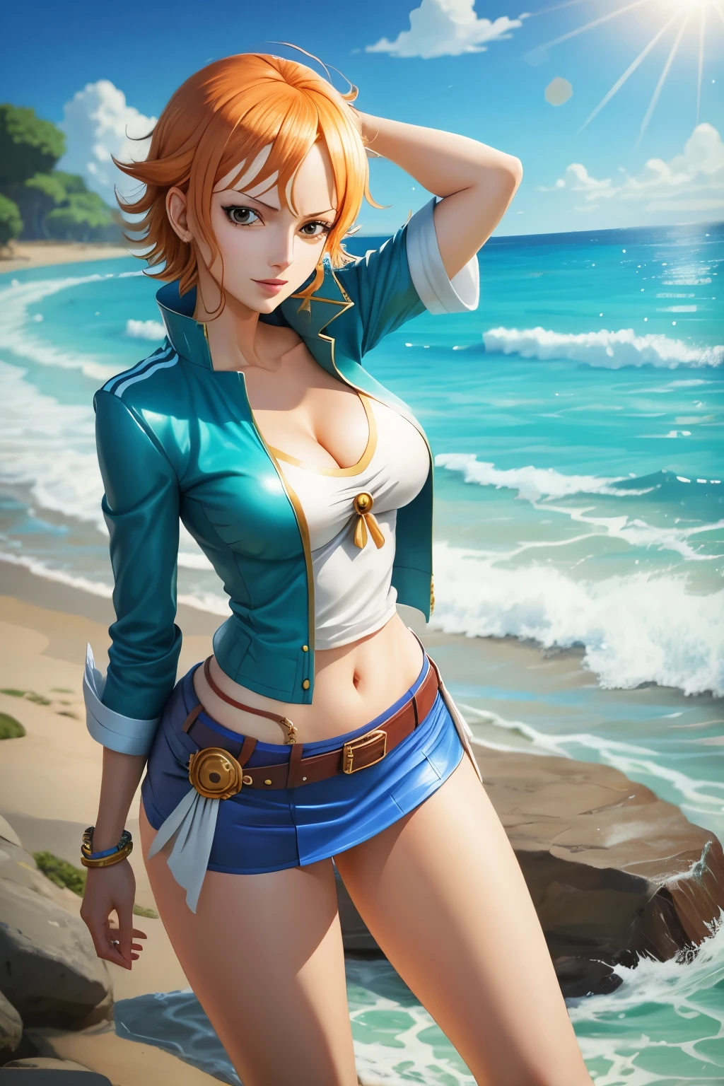 Nami from One Piece. Wearing a super mini skirt