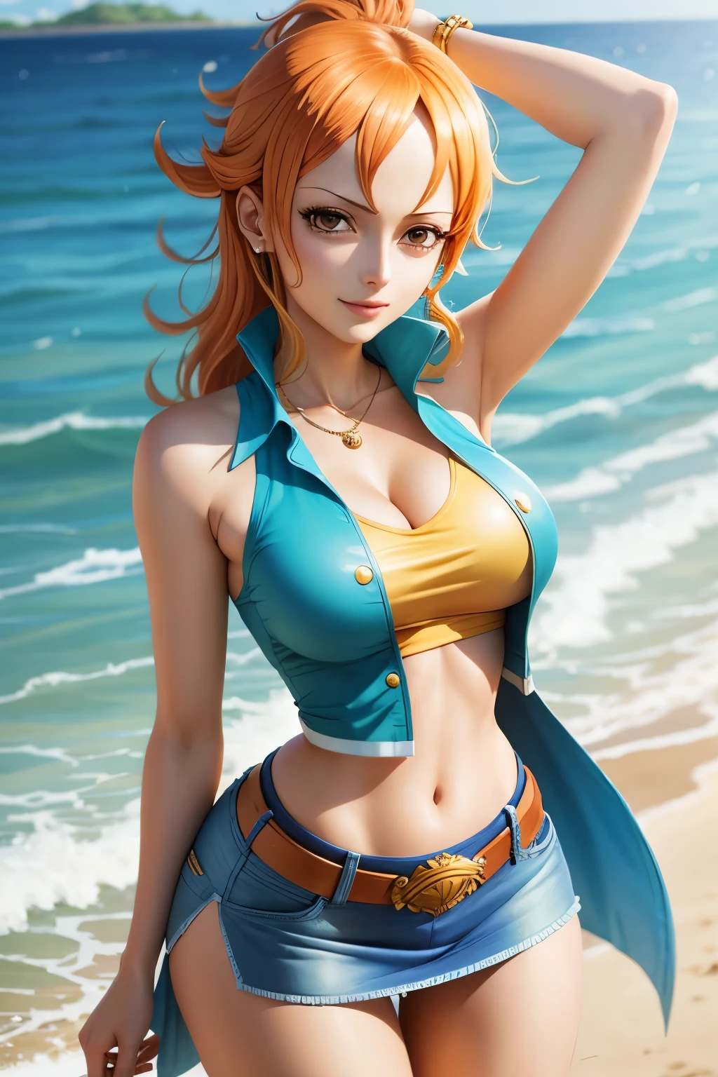 Nami from One Piece. Wearing a super mini skirt
