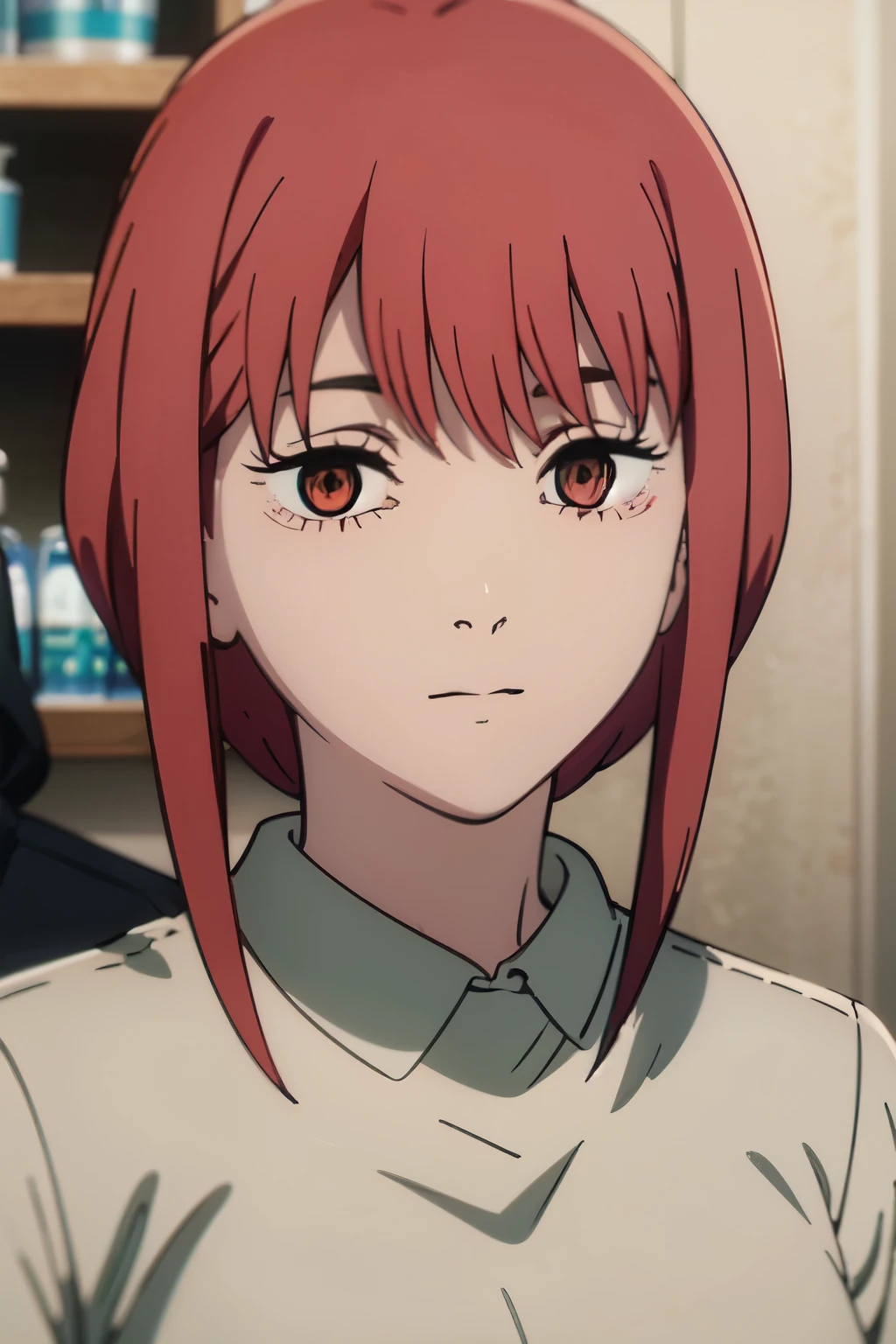 ((best quality)), ((masterpiece)), (detailed), perfect face. Asian girl. Red hair.