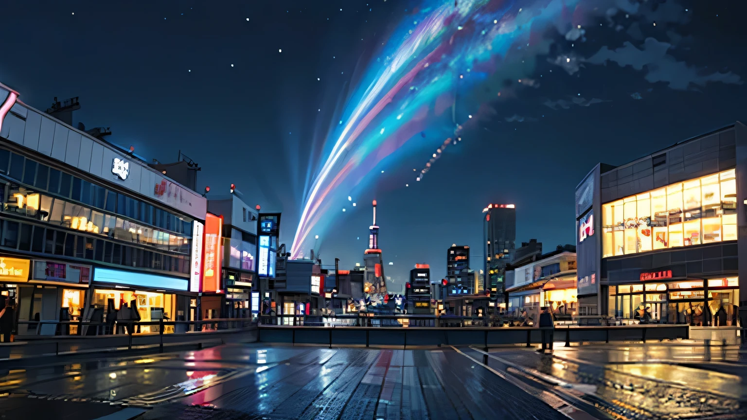 (masterpiece),(highest quality),night、Starry Sky、Akihabara、In town