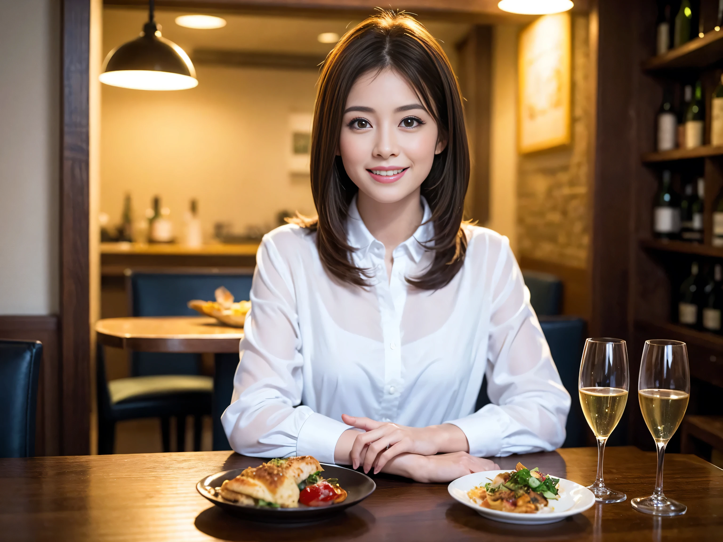 ((highest quality、8k、masterpiece:1.3))、1 male、1 female、Satomi Ishihara lookalike couple、Spouse、Brown Hair Couple、The body is slim、((Bob Hale、Straight hair:1.2)), (Realistic, Intricate details:1.2), Wine glass on the table、Put the light on your face、 Amazing view of the sunset sky and clouds、Amazing mountain views、A bright smile、The wonderfulness of smile、Bright image、The beauty of wine, Beautiful Face, blue eyes, The light shines on your face, Blushing, short hair,Bright Face、 (41 years old), 39 years old, red wine 、Appetizers、Italian food、Wine bottle、Champagne、sparkling wine、Two beauties、Brown Hair、Shortcuts、Long sleeve shirt、dress、Pretty Woman 1, (Slim face), (The body is slim), (Brown Hair), (Shortcuts), cheeks turn a little red,Attractive beauty、restaurant, In a prominent place (From the waist up) Nova Frog Style, actress, model, Upper Body, White wine, slim, wine glass, A wine glass placed in the center, smile, (smile: 1.15), Beautiful fine grain, Depth f/2,saturation, High Contrast, Strong light and shadow,Moist Body:1.5、3D texture、Delicate eyes、Brown Hair、The hair is very shiny、