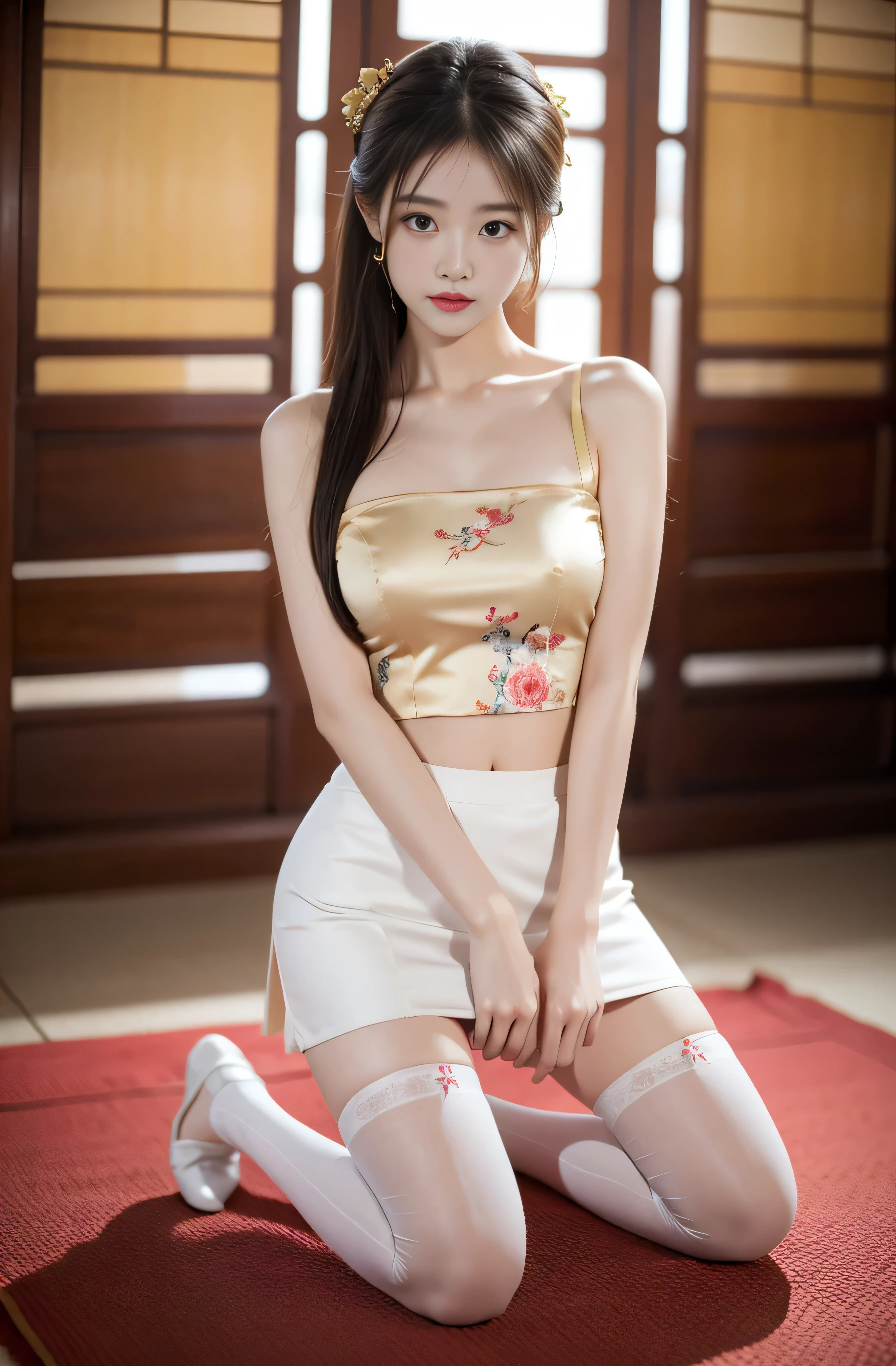 ulzzang -6500-v1.1, (Raw photo:1.2), (Photorealistic:1.4), Beautiful detailed girl, Very detailed eyes and face, Beautiful detailed eyes, （Wet crotch:1.5）,Ridiculous, Incredibly ridiculous, Huge file size, （super detailed wet ）, High resolution, Very detailed, Best Quality, masutepiece, ((Cheongsam)), Illustration, Very detailed, nffsw, unified, 8K Wallpaper, amazing, Fine detail, masutepiece, Best Quality, Highly detailed ticker unification 8k wallpaper, Face Light, Movie Lighting, 1girl in, , ((spread your legs and show me your wet genitals)), ((Dynamic Pose))), (camel's toe), (half),  (Sitting leg with bent knees and open crotch))、big clit