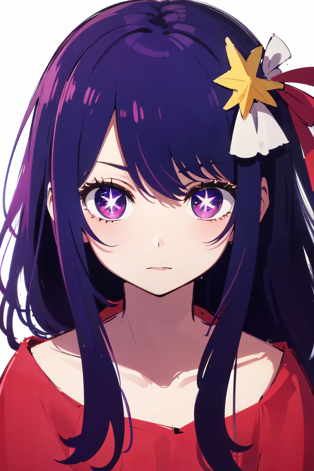 ((best quality)), ((masterpiece)), (detailed), perfect face. Asian girl. Purple hair. Purple eyes. Star eyes.
