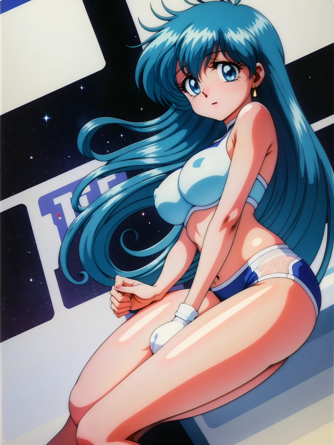 (masterpiece, highest quality:1.2), Tiangong Gui ，1 girl, Lonely,Subtle blue hair color, White underwear, Panty shot