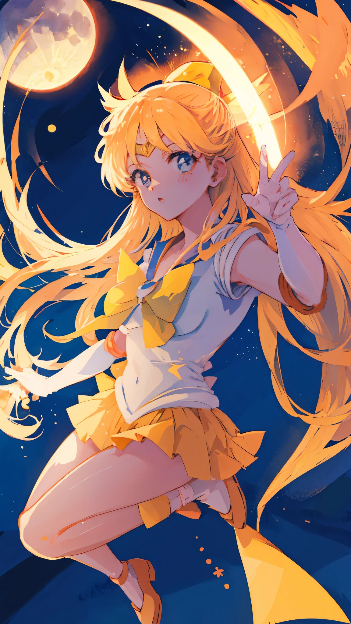 Sailor venus en la noche en Tokio viendo la luna
