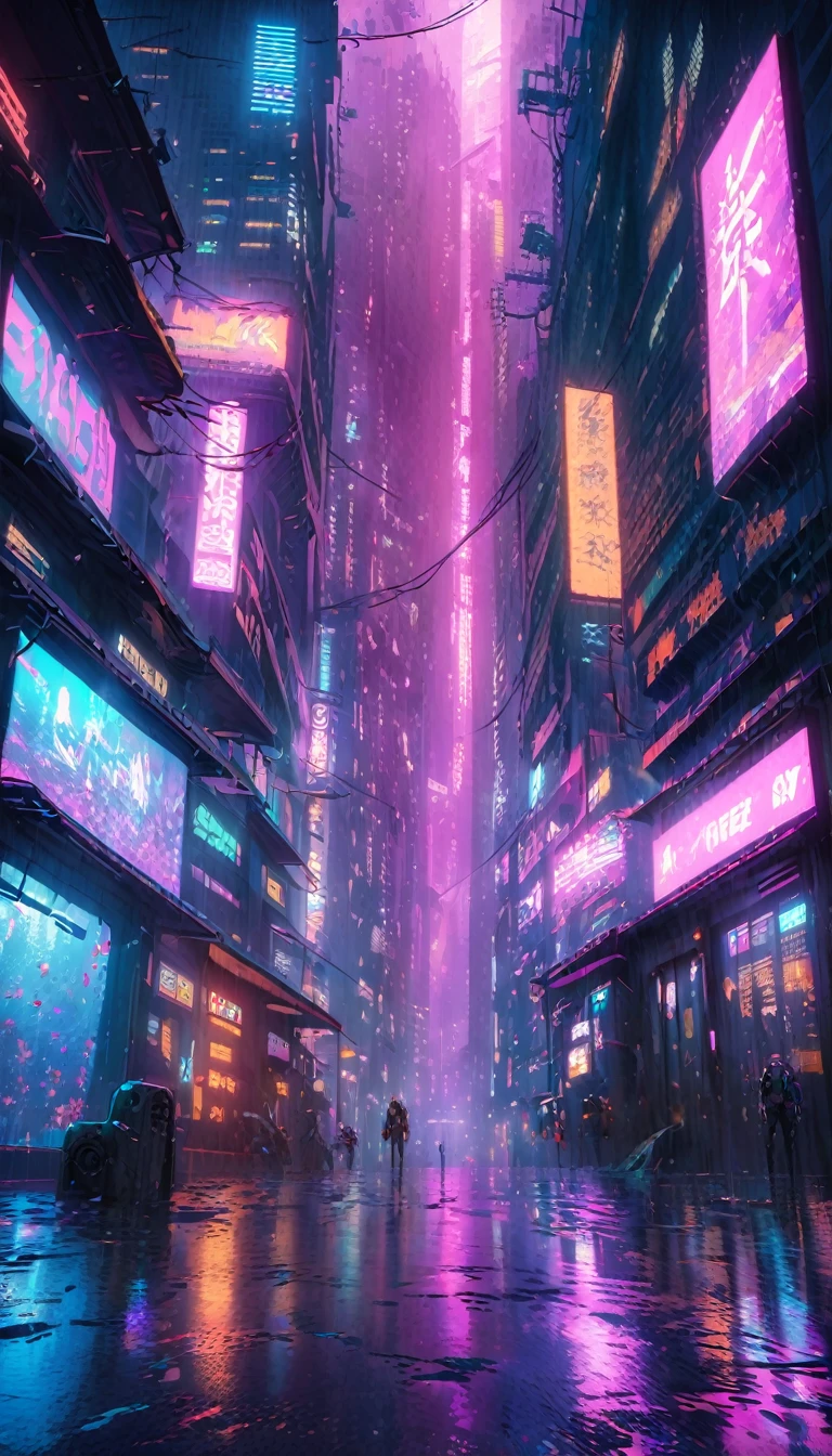 a futuristic cyberpunk city, neon lights, skyscrapers, rain, dark atmosphere, advanced technology, android, cyborg, gun violence, dystopian society, overpopulation, ocean, underwater city, bioluminescent sea creatures, cinematic lighting, moody colors, dramatic shadows, highly detailed, 8k, photorealistic, concept art style