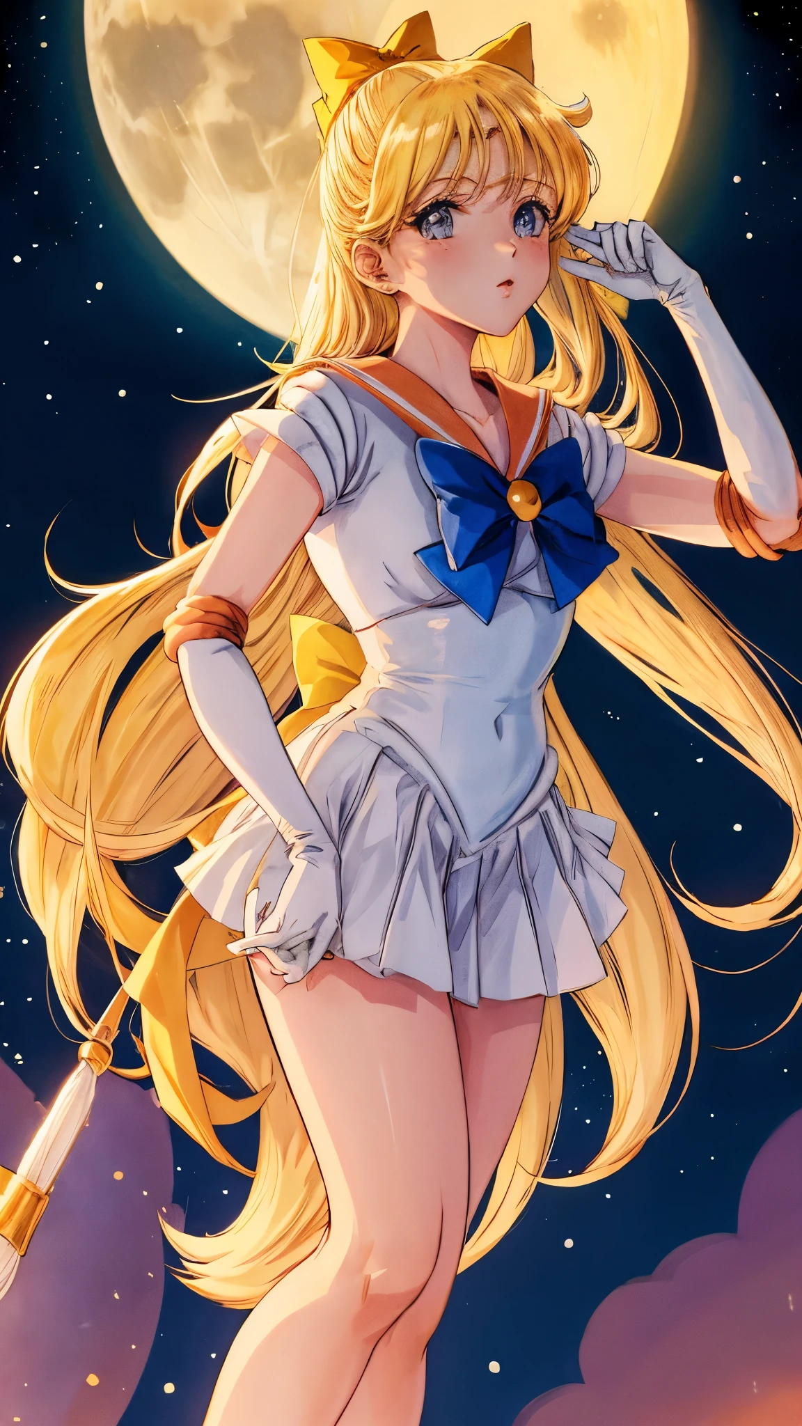 Sailor venus en la noche en Tokio viendo la luna