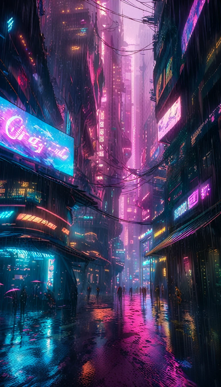 a futuristic cyberpunk city, neon lights, skyscrapers, rain, dark atmosphere, advanced technology, android, cyborg, gun violence, dystopian society, overpopulation, ocean, underwater city, bioluminescent sea creatures, cinematic lighting, moody colors, dramatic shadows, highly detailed, 8k, photorealistic, concept art style