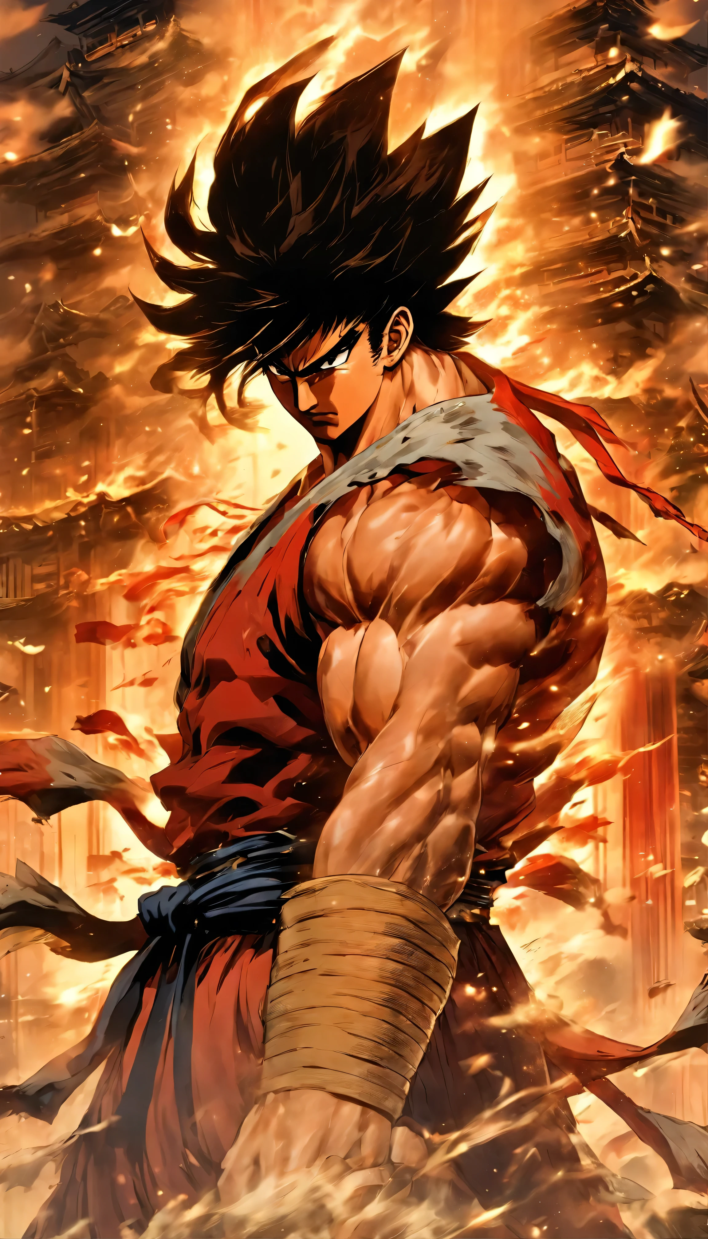 with high definition images，A cool look for Kenshiro from Fist of the North Star，In the heart of a desolate post-apocalyptic wasteland、A lone figure stands, embodying the epitome of resilience and strength.。This masterpiece is、A masterpiece of the highest quality, a poignant portrayal of the legendary Kenshiro, successor to the Hokuto Shinken.。Chiseled、The intricate details of the determined face、It is a testament to the artist&#39;s skill.、All lines and curves、Expertly crafted to evoke the spirit of the characters。Those sharp and intense eyes、It contrasts sharply with the desolate landscape.、carrying the weight of his destiny。Kenshiro、Wearing