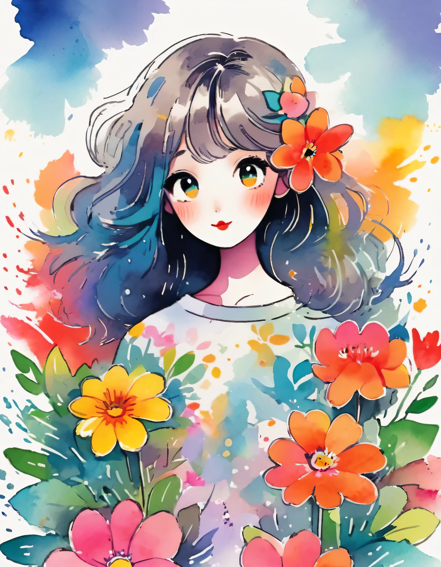Heisuke Kitazawa Style、(((stylish fashion))), 8K Quality、Intense watercolor, Detailed watercolor art, Watercolor splash, Surreal, avant-garde pop art, Beautiful and expressive paintings, Beautiful artwork illustration, Very colorful tones, wonderful, Cool beauty, highest quality、Official Art, Vector art, Stylish design, (((The most beautiful girl))), (((highest quality))), HDR, ((detailed)), (((Doodle Art)), ((masterpiece)), ((Super detailed)), (((Colorful flowers))),(((Stylish)))