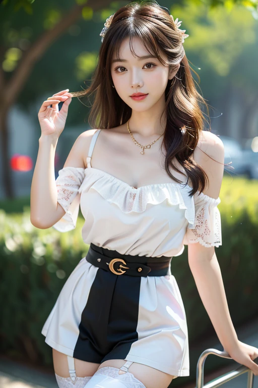 (8K Ultra HD、Digital SLR Camera、Soft Light、high quality、Volumetric Lighting、frank、photo、high resolution、4k、8K、Bokeh),(Rich details on the eyes and face,warm color, Very saturated colors,Show a charming smile, Perfect face, Pretty Face, black eyes,皮肤transparent可见, Shirasawa skin,cosmetic, necklace, Jewelry,veil,Hair accessories),(Create stunning images of real girls, warm light, Dynamic poses, Elegant Posture, Cowboy lens, Look confident from the front,Facing the camera,Standing,Open your legs slightly,Golden Ratio Graphics,Minimalism, ), (Study background), Chinese female students,brown hair、Gradient hairstyles,(Sexy,Perfect breast shape、Very detailed breasts,34E cup),(transparent,perspective,Short sleeve,Off-shoulder,transparent衬衫,transparent百叶短裙,Three-point underwear),(High waist,Waist hollow,Levain),(Smooth knee socks、garter、腿部garter)