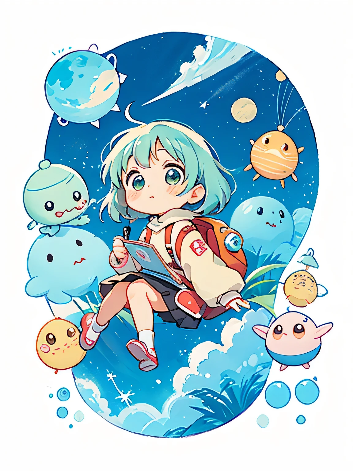 hayao miyazaki style, Kawaii Design, The most beautiful girl of all time、Chibi, Cute Alien、Mars exploration、