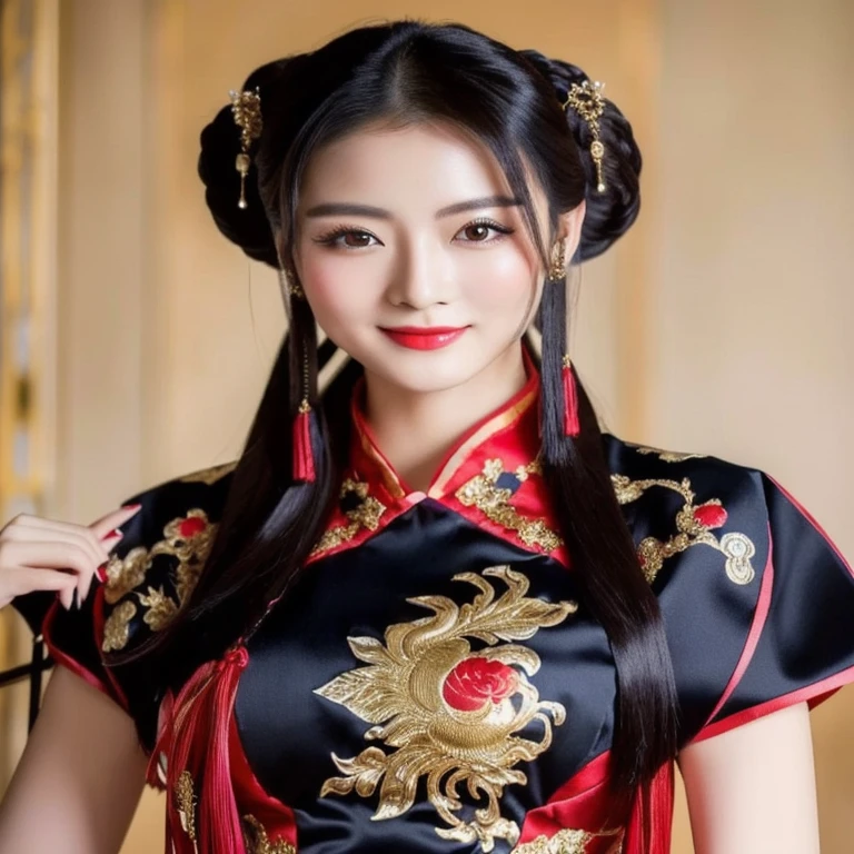 a close up of a woman in a Chinese dress posing for a picture, China close-up photo of woman wearing black and red dress, Chinese style, จีนoriginal, Chinese dress, Cheongsam, Chinese dress, จีนoriginal clothing, Chinese woman, with ancient Chinese clothes, Chinese girl, wearing a red Cheongsam, Chinese princess, black and red silk clothes, Gorgeous Chinese model, ความงามแบบoriginal, สวมChinese dressโบราณ ผ้าไหมกำมะหยี่ผ้าไหมกำมะหยี่สีน้ำเงินสีทองสีเหลืองสีส้มผ้าใหมราคาแพง, Action with different poses,original, Chinese style, Chinese dress, with ancient Chinese clothes, จีนoriginal clothing, Chinese girl, Chinese woman, Chinese dress, palace ， a girl in Hanfu, ความงามแบบoriginal, Chinese princess, Cheongsam, Gorgeous Chinese model, สวมChinese dressโบราณ, Hanfu