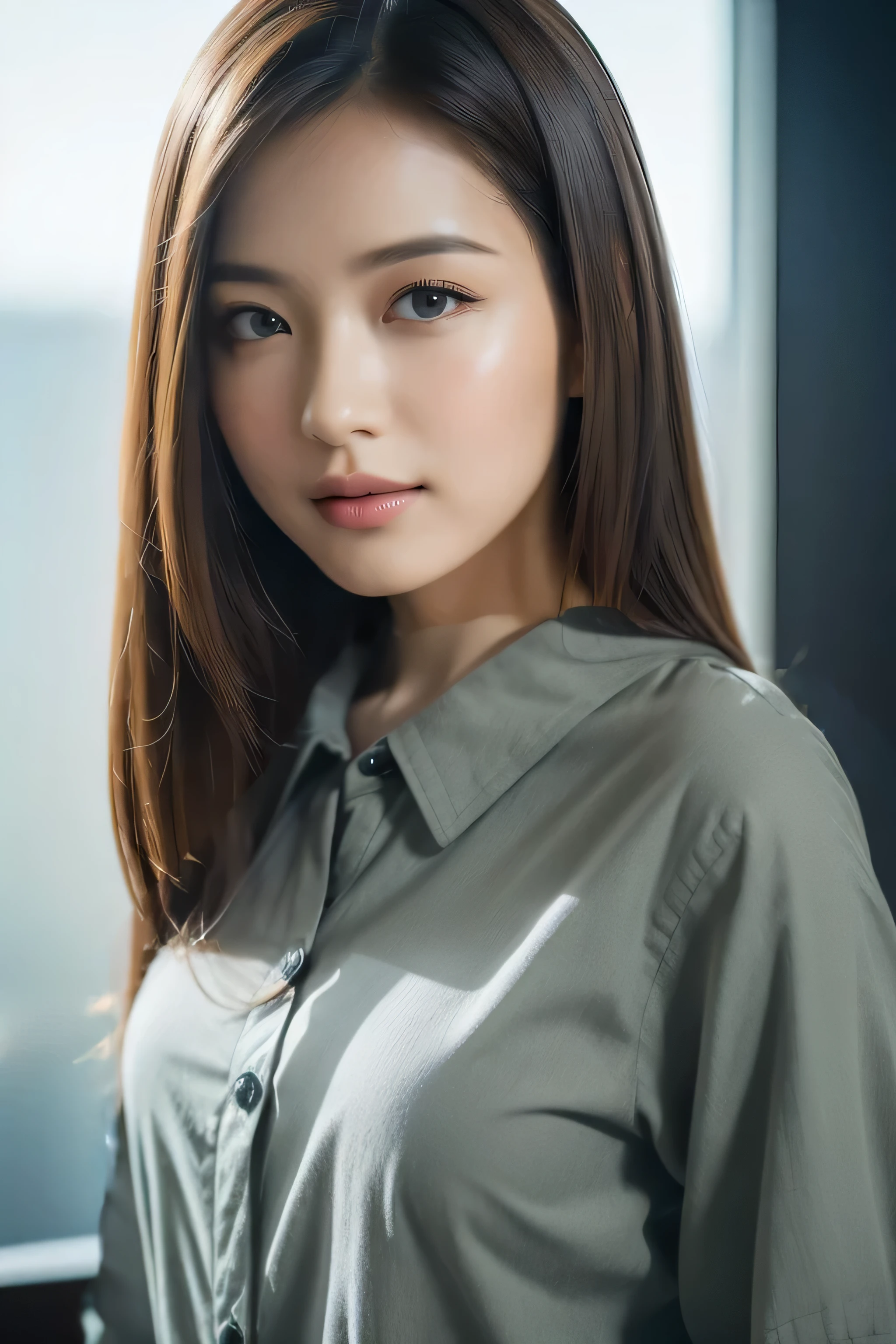 ((Black button-up shirt)),