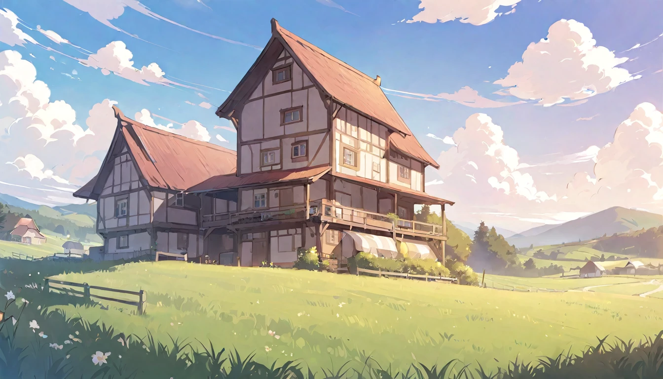 Summer countryside, An illustration, blue sky, cloud