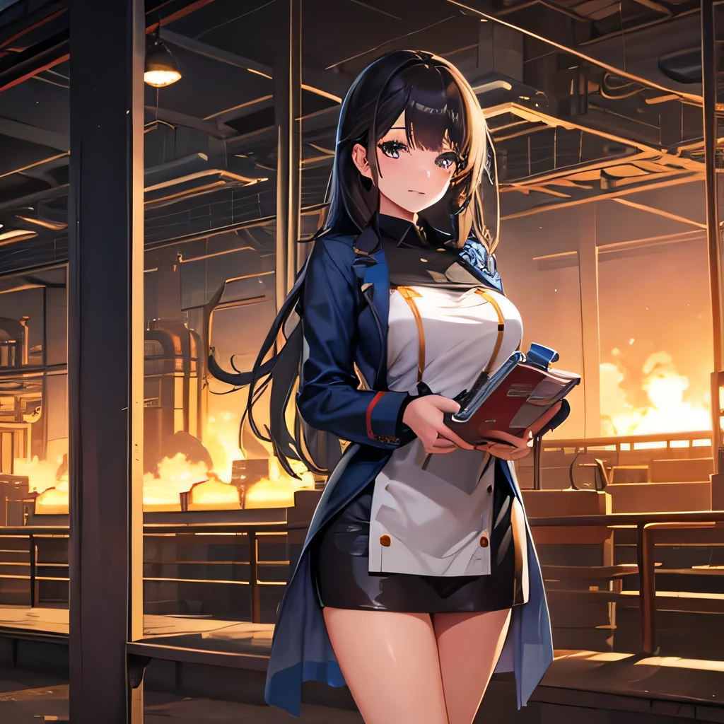 A beautiful girl working  a steel factory's techinician.
