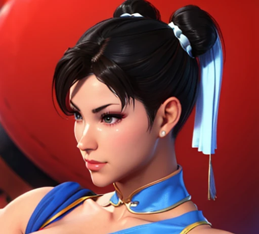 Chun Li  labios rojos  traje iconico de Chun Li 