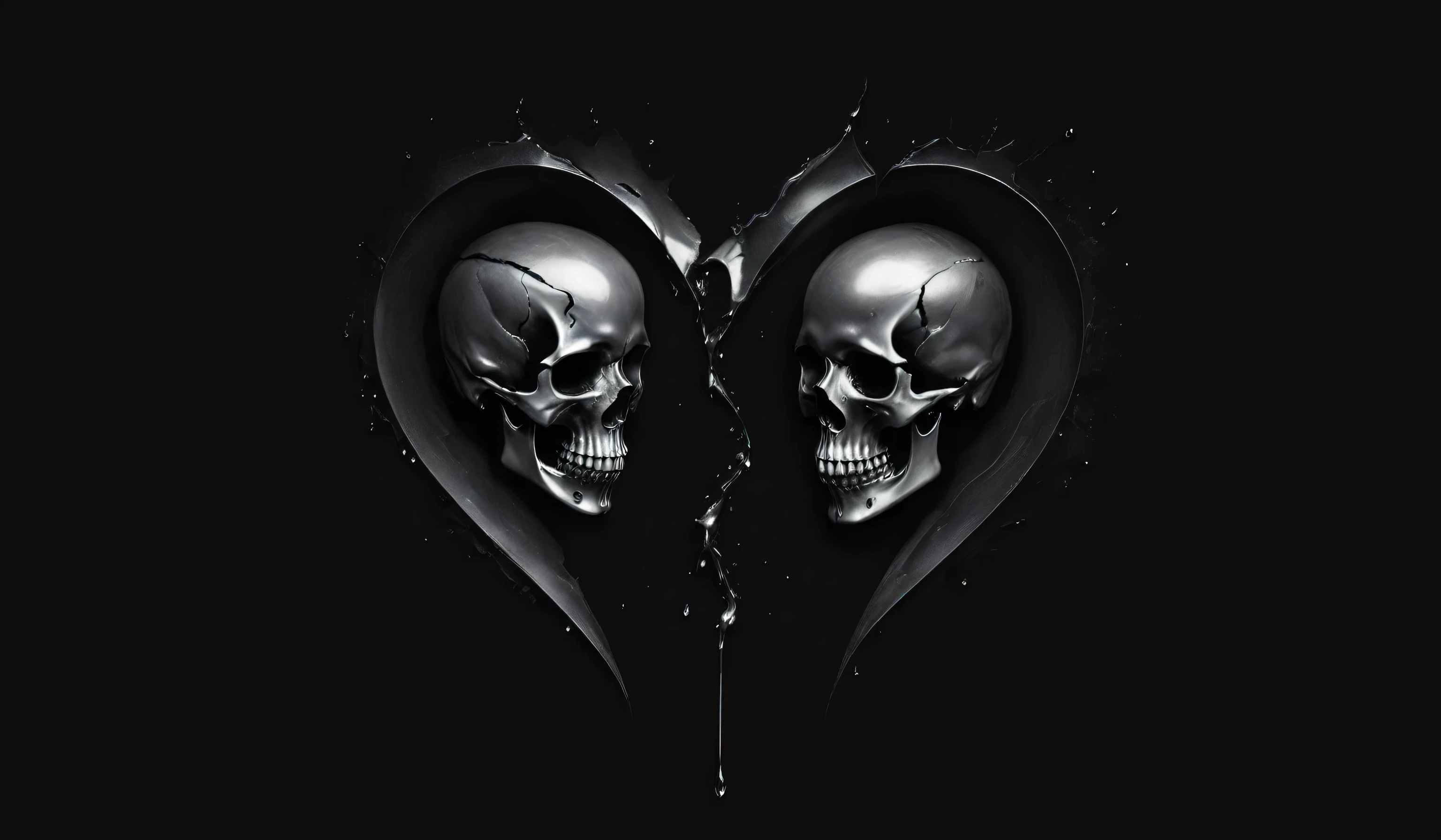 Create a simple and elegant“Love and Death" logo, shedding niobium tears. The design should convey a strong sense of sadness and melancholy, using a minimalist approach with clear ugly lines and using only deep black, nicola samori,ben templsmith,Irina Yermolova